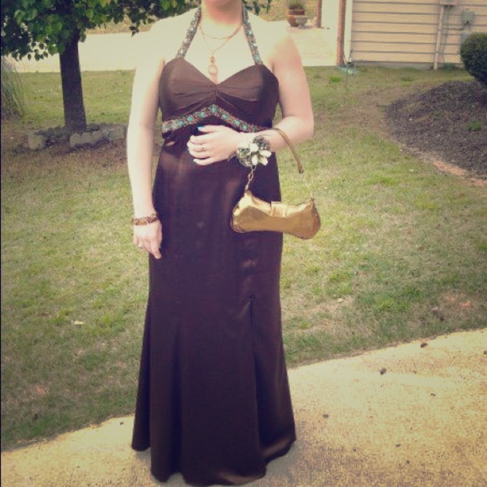 Brown and Teal Prom Dress